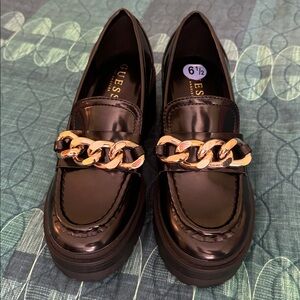 Guess Black Platform Loafers with Gold Chain